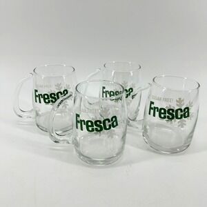 RARE Coca Cola Fresca Sugar Free Soda Glass Mugs Set4 Snowflake Logo Clear Green
